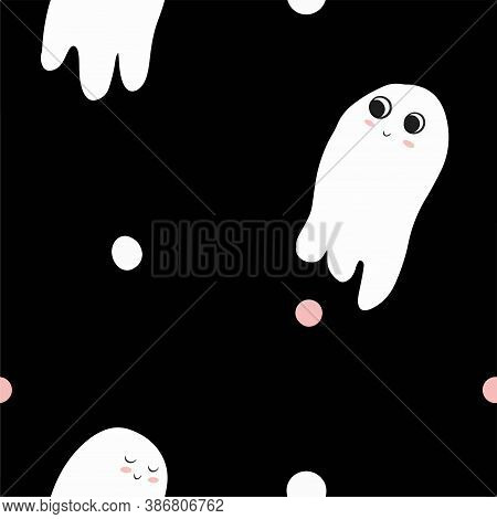 Sppoky Halloween Seamless Pattern With Ghosts Candles And Star