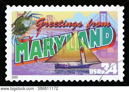 United States - Circa 2002: A Postage Stamp Printed In Usa Showing An Image Of The Maryland State, C