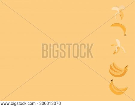 Yellow Vector Background With Bananas In Different Angles In A Simple Flat Style. With Copy Place. F