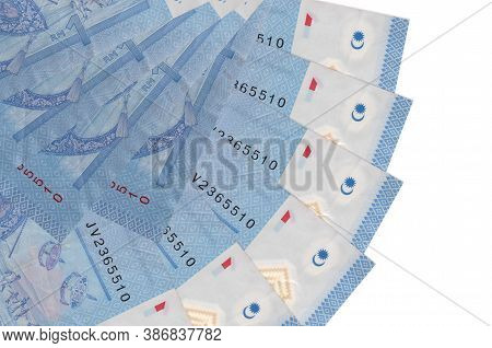 1 Malaysian Ringgit Bills Lies Isolated On White Background With Copy Space Stacked In Fan Shape Clo