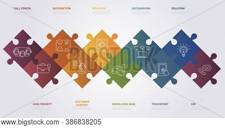 Infographic Customer Service Template. Icons In Different Colors. Include Ivr, Solution, Touchpoint,