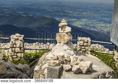 Hiking From The Mountain Station To The Top Of The Mountain Called Wendelstein In Bavaria, Germany A