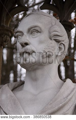 Detail Of The Marble Bust Of The Man With Sideburns And Moustache