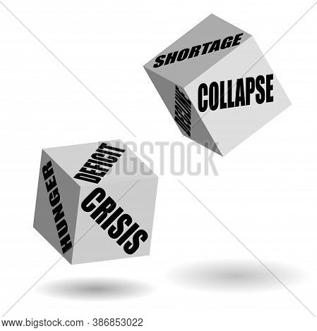 Dice With The Names Of The Crisis On Each Side, 3d Illustration