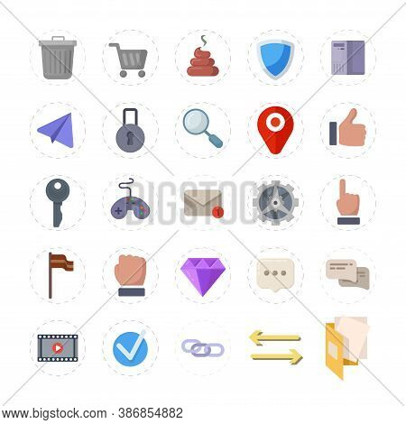 Web Flat Icon Set With Like Icon, Lock, Pc, Computer, Map Pin, Gamepad, Folder, Shit, Check Icon