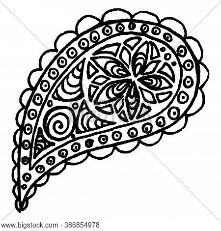 Paisley Buta Hand Drawn Monochrome Pattern Doodle Vector Art