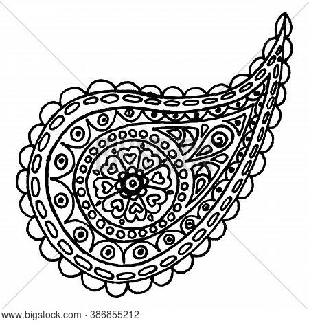 Paisley Buta Hand Drawn Monochrome Pattern Doodle Vector Art