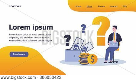 Sad Man Concerned About Financial Problem, Money Need And Unpaid Loan Debts. Male Character, Questio