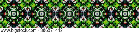 Tibetan Fabric. Black, Green Seamless Texture. Abstract Shibori Print. Repeat Tie Dye Illustration. 