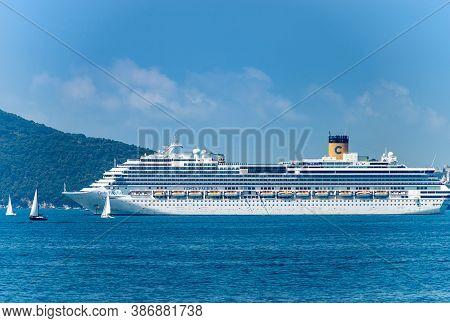 La Spezia, Italy - July 22, 2020: Costa Pacifica Cruise Ship Moored In The Port Of La Spezia, Stoppe