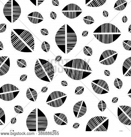Abstract Mono Print Style Tribal Foliage Seamless Vector Pattern Background. Simple Lino Cut Effect 