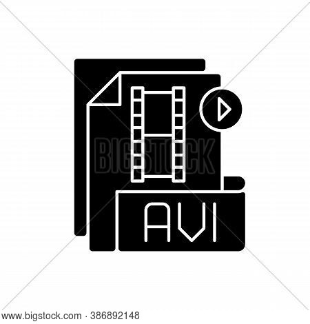 Avi File Black Glyph Icon. Audio Video Interleave. Filename Extension. Audio And Video Data. Multime