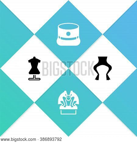 Set Mannequin, Gargoyle On Pedestal, Kepi And Frog Legs Icon. Vector