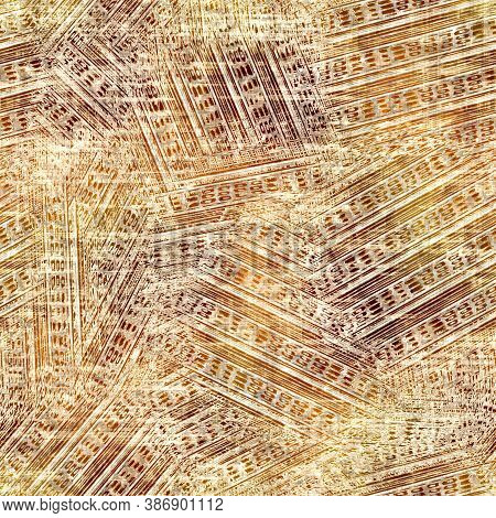 Seamless Modern Sepia Brown Blockprint Collage Print. Grunge Watercolor Texture Background. Worn Mot
