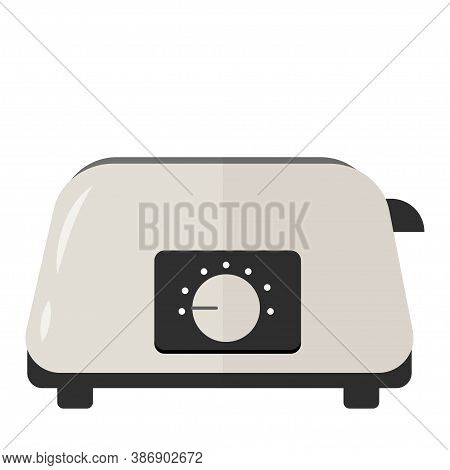 Toaster In Grey Metallic Colours In Vector Design. Graphic W Of Electrical Kitchen Equipment, Device