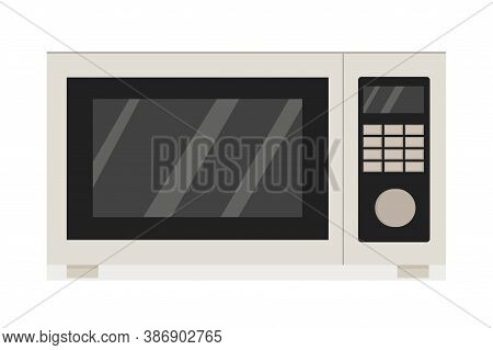 Microwave In Grey Colours In Vector Design. Graphic Illustration Of Kitchen Equipment, Electronic Mo