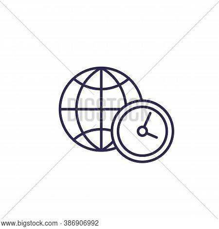 World Time Icon, Line Vector, Eps 10 File, Easy To Edit