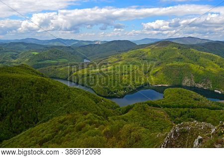 View On Green Hills And Winding River Ruzin From Sivec Hill In Slovakia