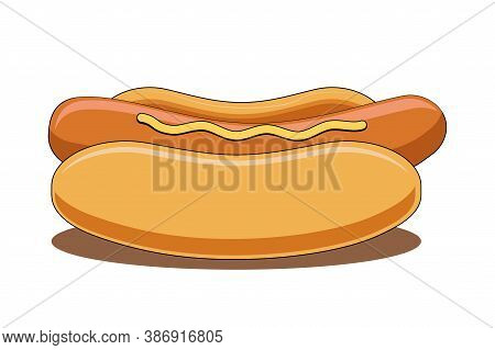 Hotdog, Hot-dog With Mustard Isolated On White Background Stock Illustration. Graphic Clipart Of Fas