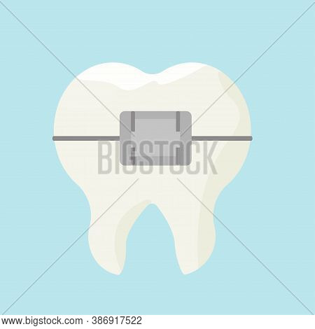 Teeth, Tooth With Braces Isolated Stock Vector Illustration. Orthodontic, Medical, Stomatology Conce