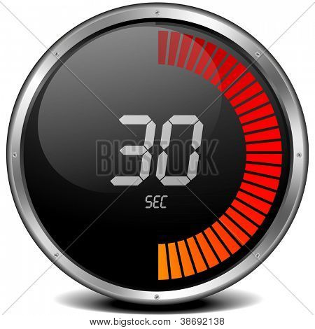 illustration af en metal indrammet digitalt stopur viser 30s