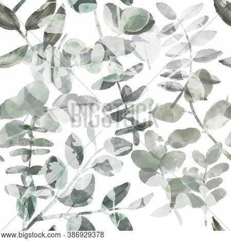Seamless Pattern Of Watercolor Leaves. Design For Fabric, Paper.
