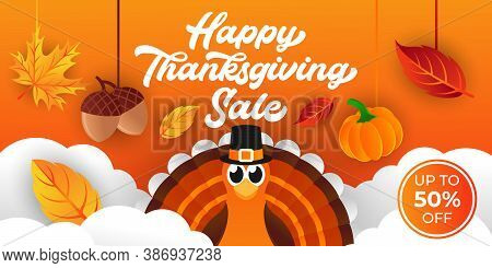 Happy Thanksgiving day sale background vector. Thanksgiving day sale vector. Thanksgiving day sale vector background. Thanksgiving day sale banner design. Thanksgiving day sale vector illustration template for flyer, banner, poster, brochure.