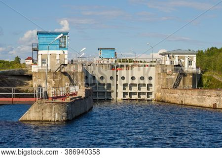 Gateway Of The White Sea-baltic Canal Close-up On A Sunny August Day. Povenets, Karelia