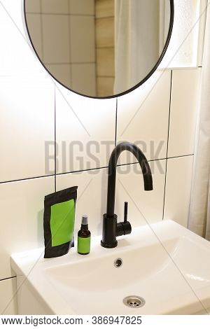 Doy Pack And Spray Bottle With Green Space For Your Brand In Bathroom.