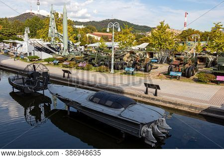 Seoul, South Korea - October 19th 2017: War Ship At The War Memorial Of Korea Museum, Yongsan-dong, 