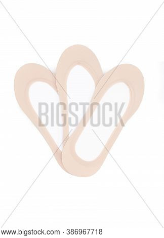 Beige Color Short Mini Socks Mockup For Design Isolated On White Background. Skin Colored Set Of Sho