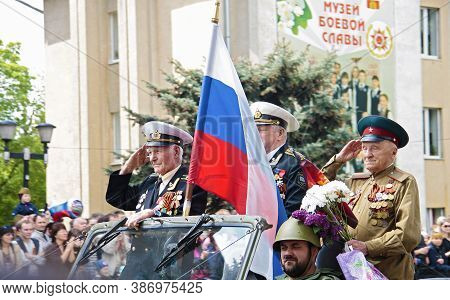 Veterans Of War Moving On A Car. Victory Parade Of The 71th Anniversary Of The Victory Day, Pyatigor