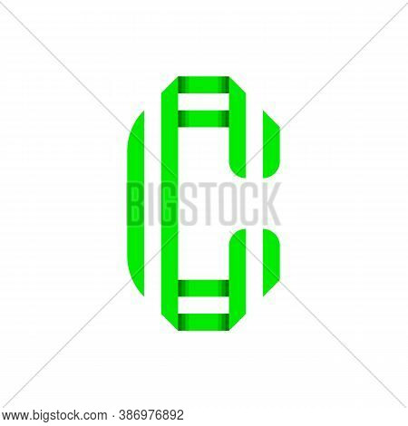 Striped Font, Modern Trendy Alphabet, Letter C Folded From Green Paper Tape, Vector Illustration