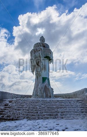 Lighthouse In Winter Time In Sassnitz, Germany.