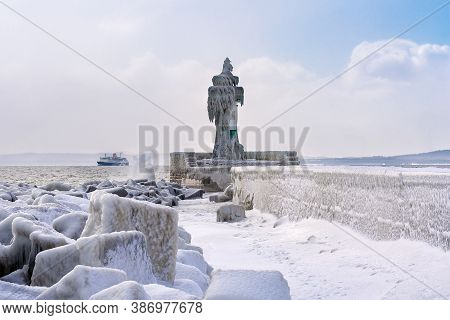 Lighthouse In Winter Time In Sassnitz, Germany.