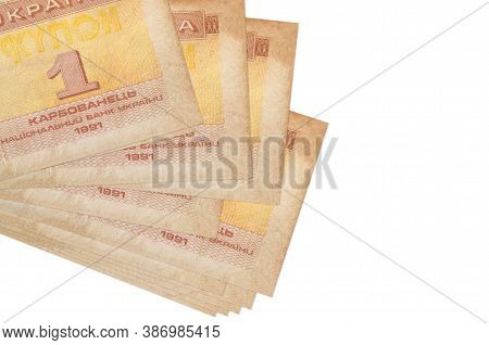 1 Ukrainian Coupon Bills Lies In Small Bunch Or Pack Isolated On White. Mockup With Copy Space. Busi