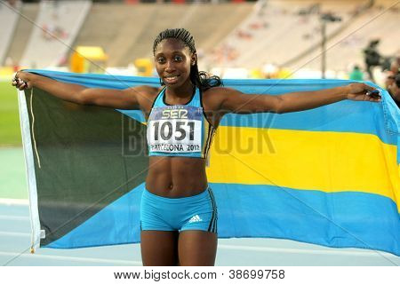 BARCELONA - Temmuz, 13: Anthonique Strachan Bahamalar, altın 200 m olay 20 Dünya Ju kutluyor.