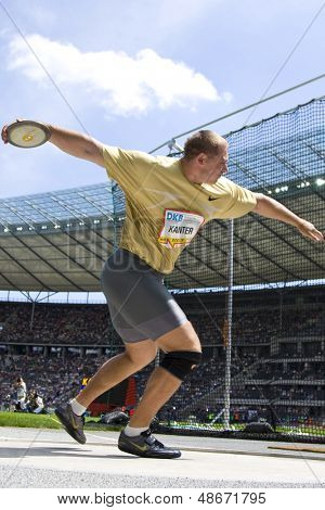 14 Haziran 2009; Berlin Almanya. Gerd DKB ISTAF 68 Avusturya, discus yarışan Kanter (Est)