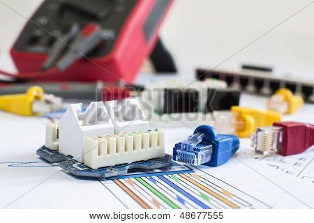 Złącza RJ45 na ścianie zabudowany i ruchome