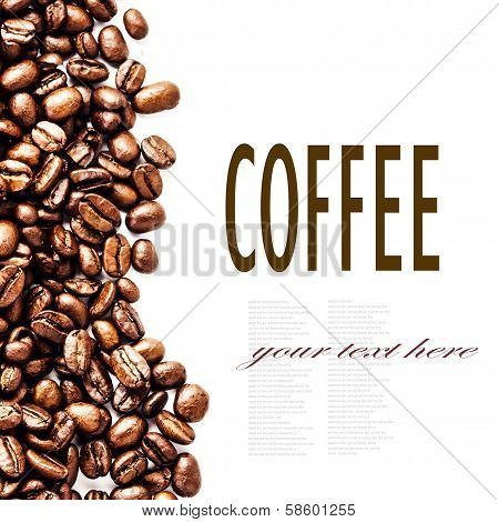 Brown Roasted Coffee Beans Isolated On White Background.  Arabic Roasted  Coffee Ingredient.  Fragra