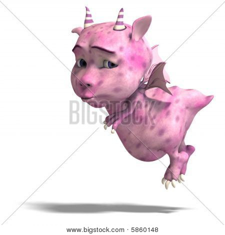 Little Pink Cute Toon Dragon Devil