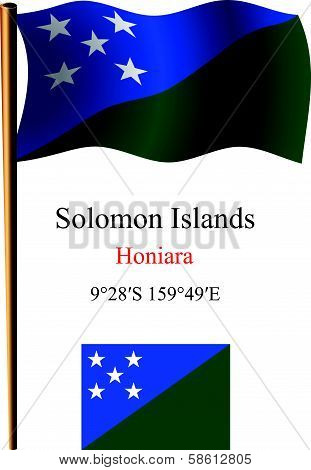 Solomon Islands Wavy Flag And Coordinates