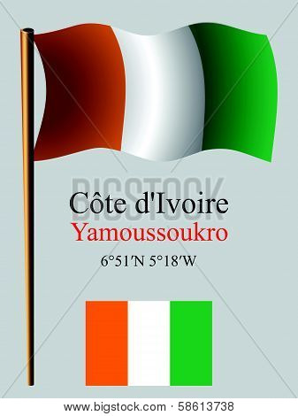 Cote D'ivoire Wavy Flag And Coordinates
