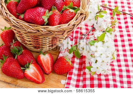 Strawberries In Wicker Basket