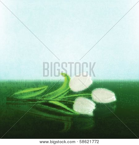 Abstract Grunge Background With Tulips