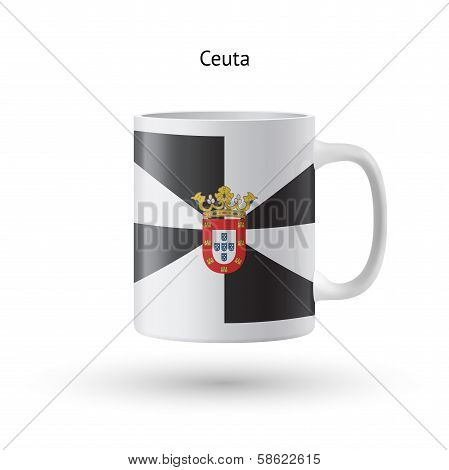 Ceuta flag souvenir mug on white background.