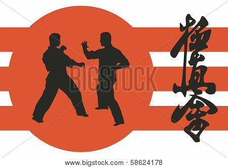 Two Men Are Engaged In Karate On A Red Background