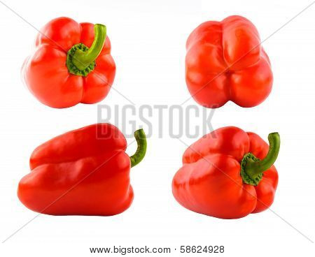 Four red sweet peppers set