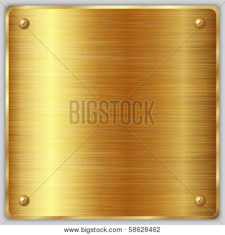 Vector square gold metallic plate with screws
