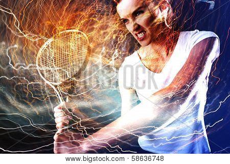 Woman playing tennis - backhand in tennis concept